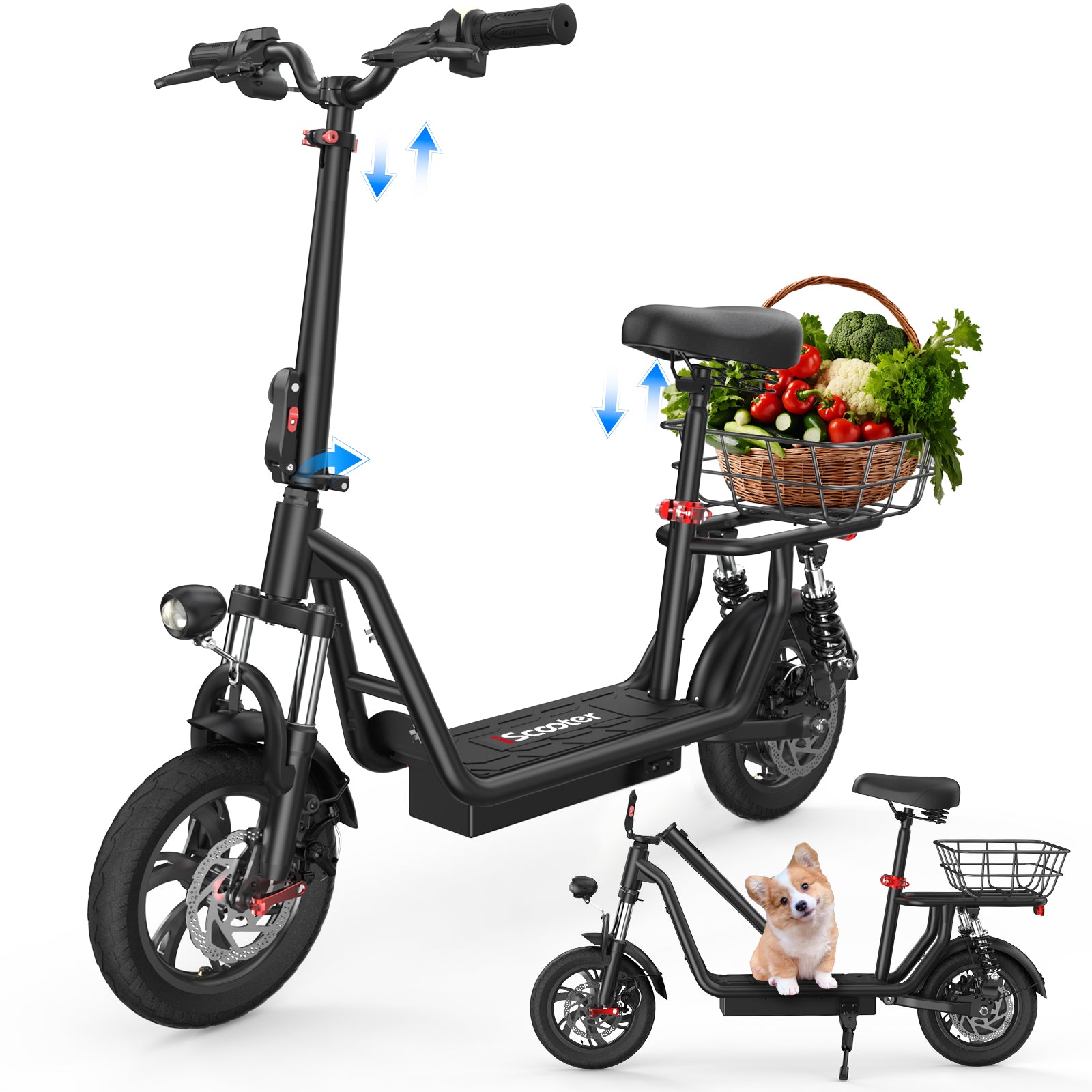 iScooter i12 500W Electric Scooter With Seat & Carry Basket