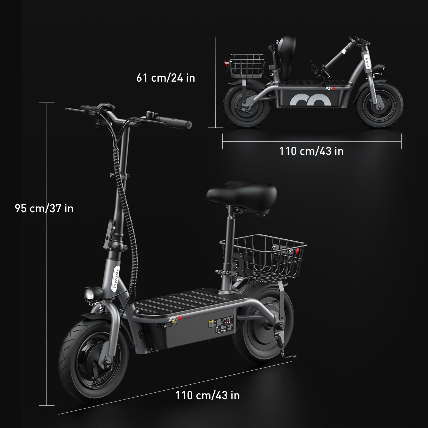 F2 Electric Scooter with Seat 10" Pneumatic Tire