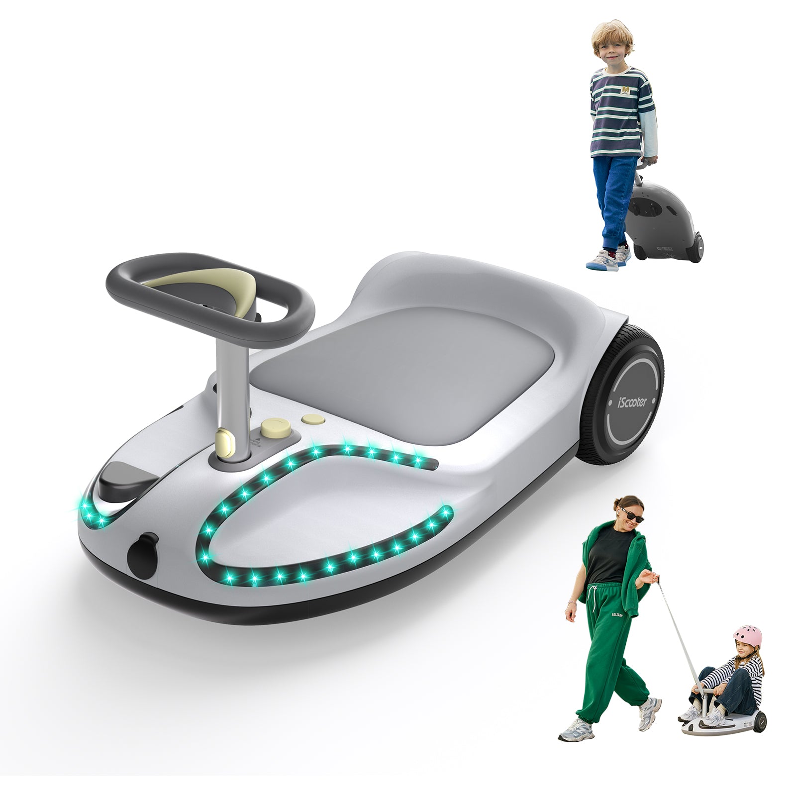 iScooter TC3 Electric Wiggle Car 4 in 1 Ride on Toy 3 Speed Modes For Ages 3+ with Lithium Rechargeable Battery＆Pull Rope