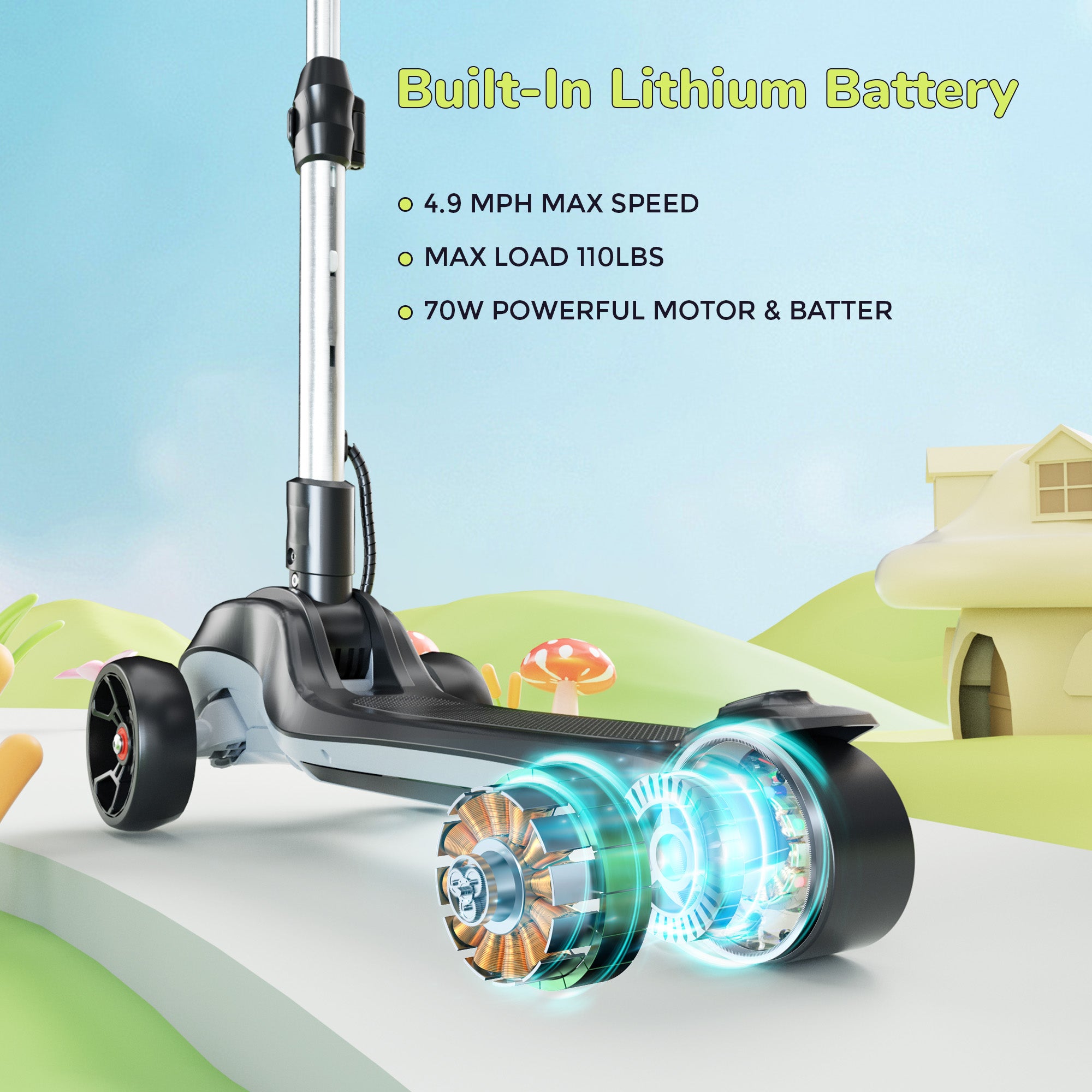 iScooter iK2 3-Wheel Electric Scooter Adjustable Height for Kids Ages 3-8 Unique Gift