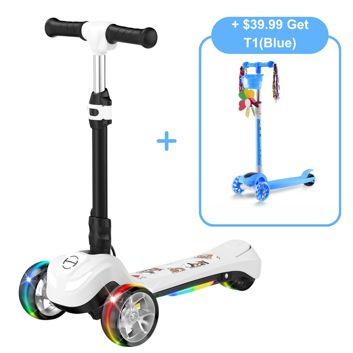 B1 3-Wheel Folding Kids Scooter LED Lighted PU Wheels