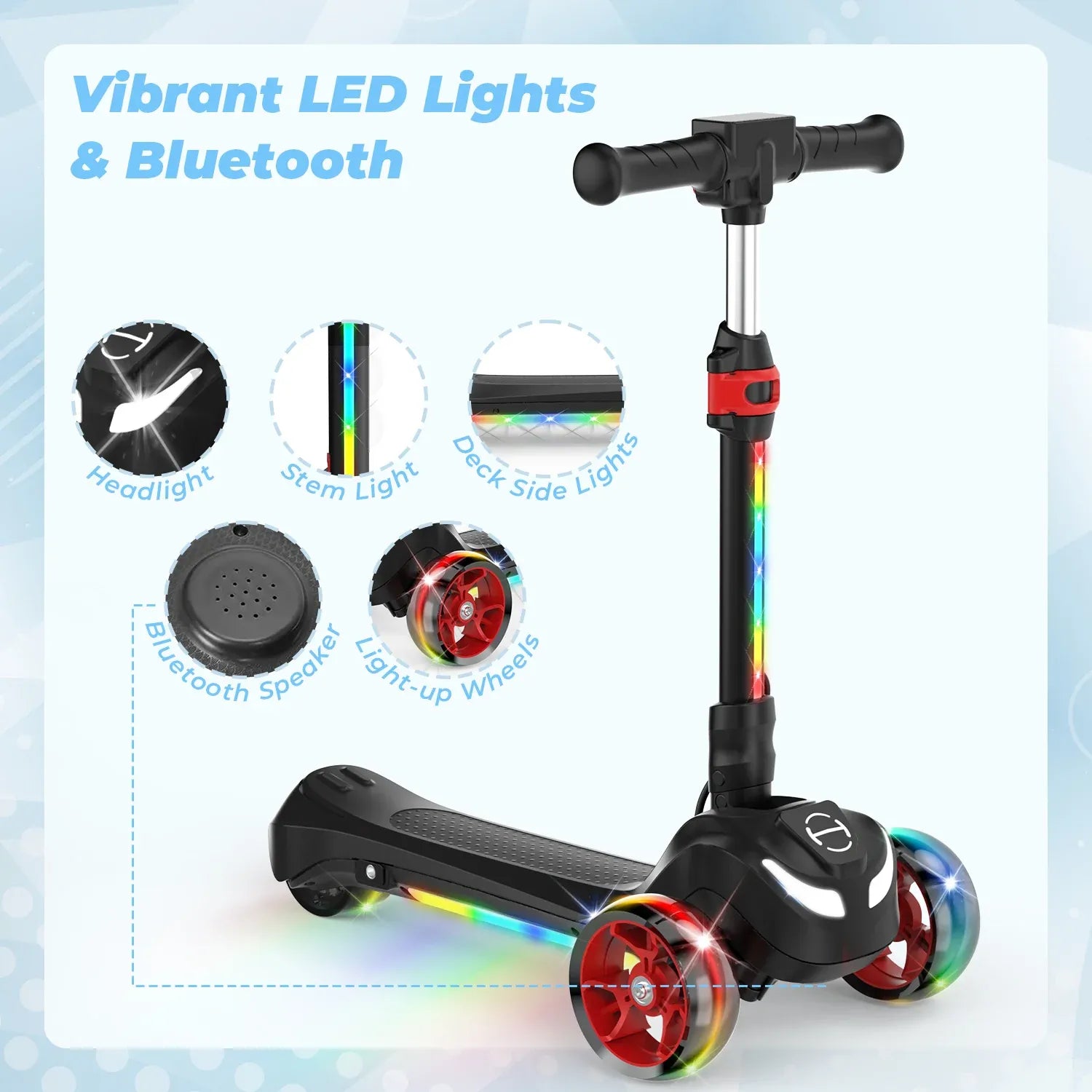 B2 Light Up 3-Wheels Scooter with Bluetooth Control  for Age 3-8