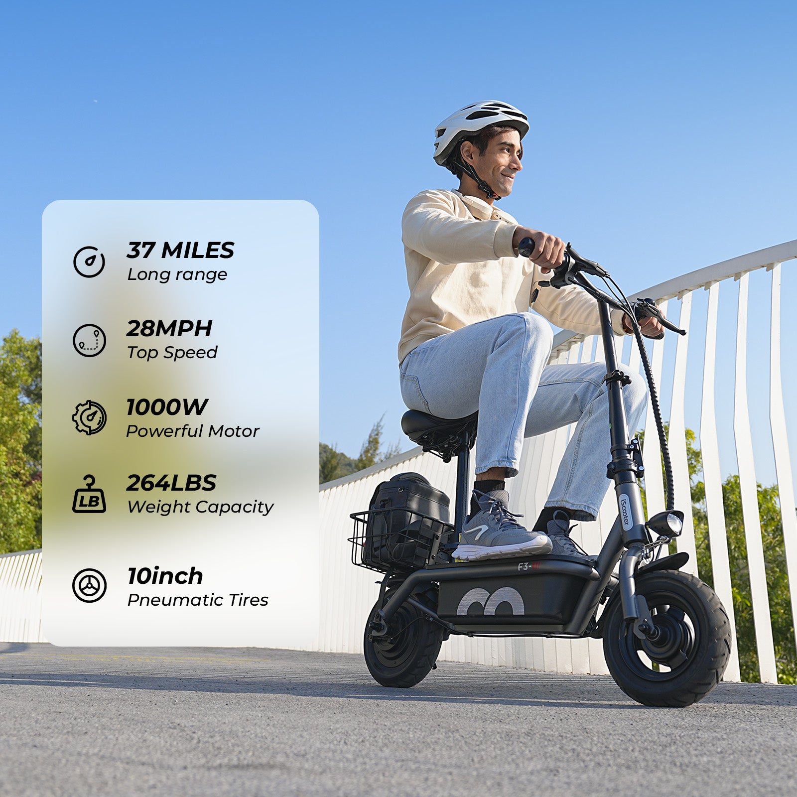 F3 1000W Motor Electric Scooter with Seat