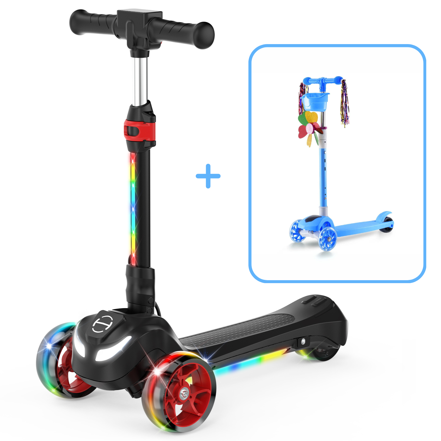 B2 Light Up 3-Wheels Scooter with Bluetooth Control  for Age 3-8