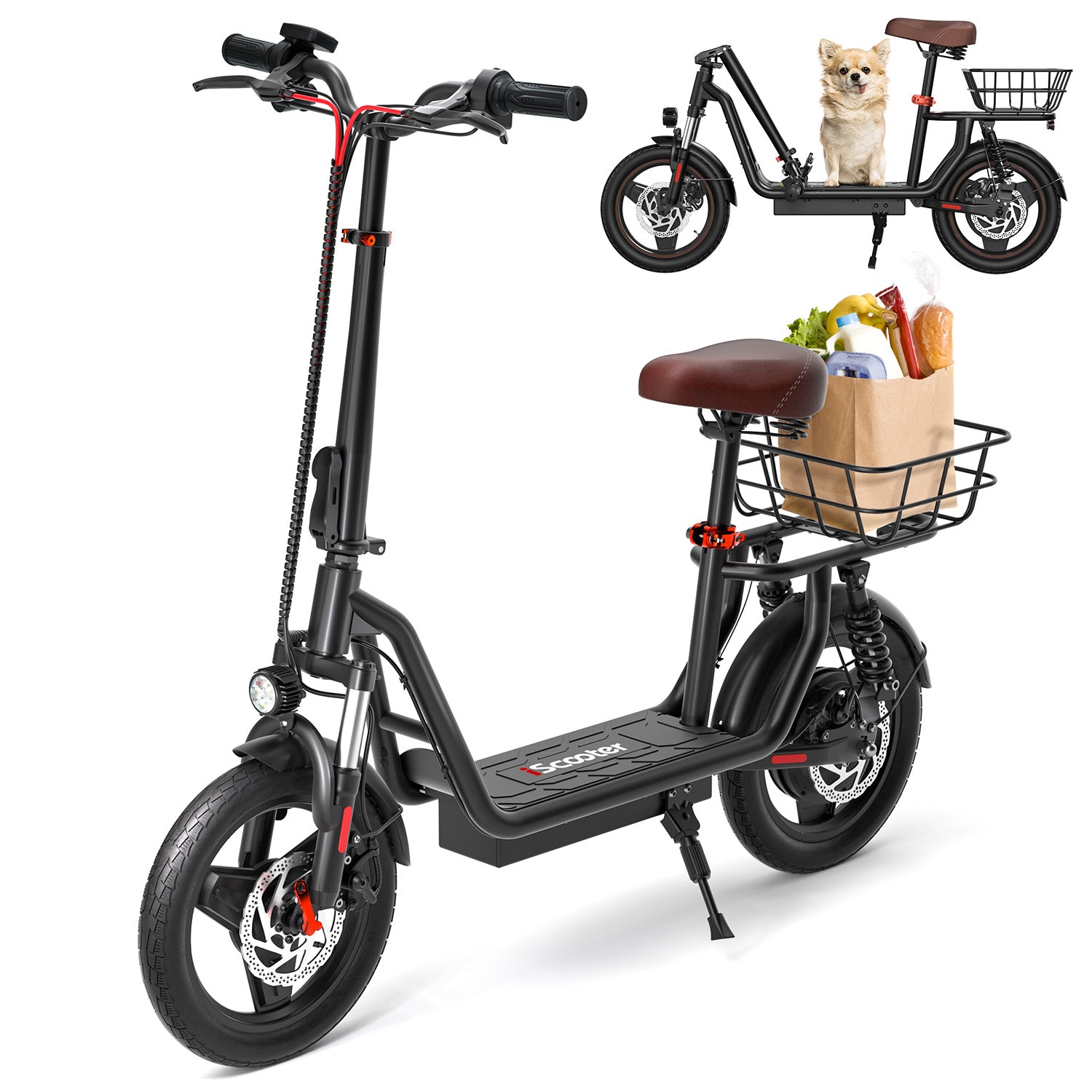 iScooter i14 800W Electric Scooter with Seat & Basket for Adults