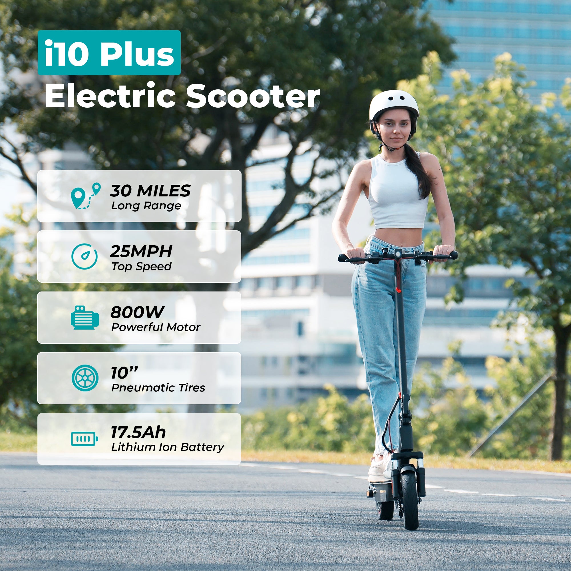 iScooter i10Plus 800W Motor E Scooter Foldable with 10" Pneumatic Tires