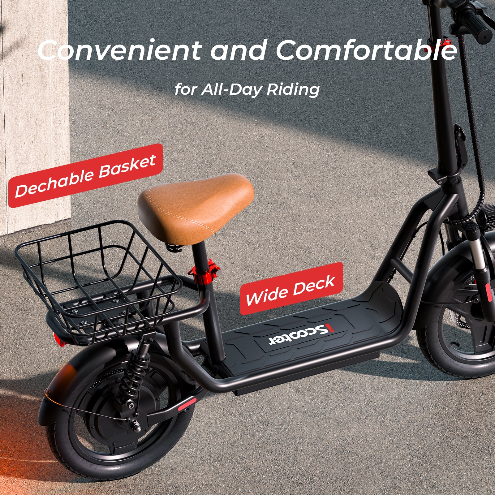 iScooter i14 800W Electric Scooter with Seat & Basket for Adults