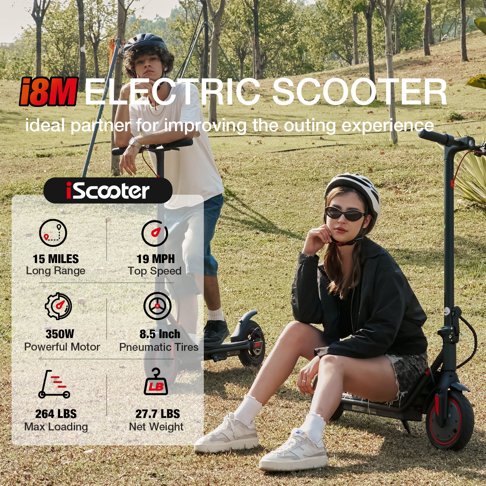 iScooter i8M Electric Scooter 15 Miles Long Range, 19 Mph Top Speed