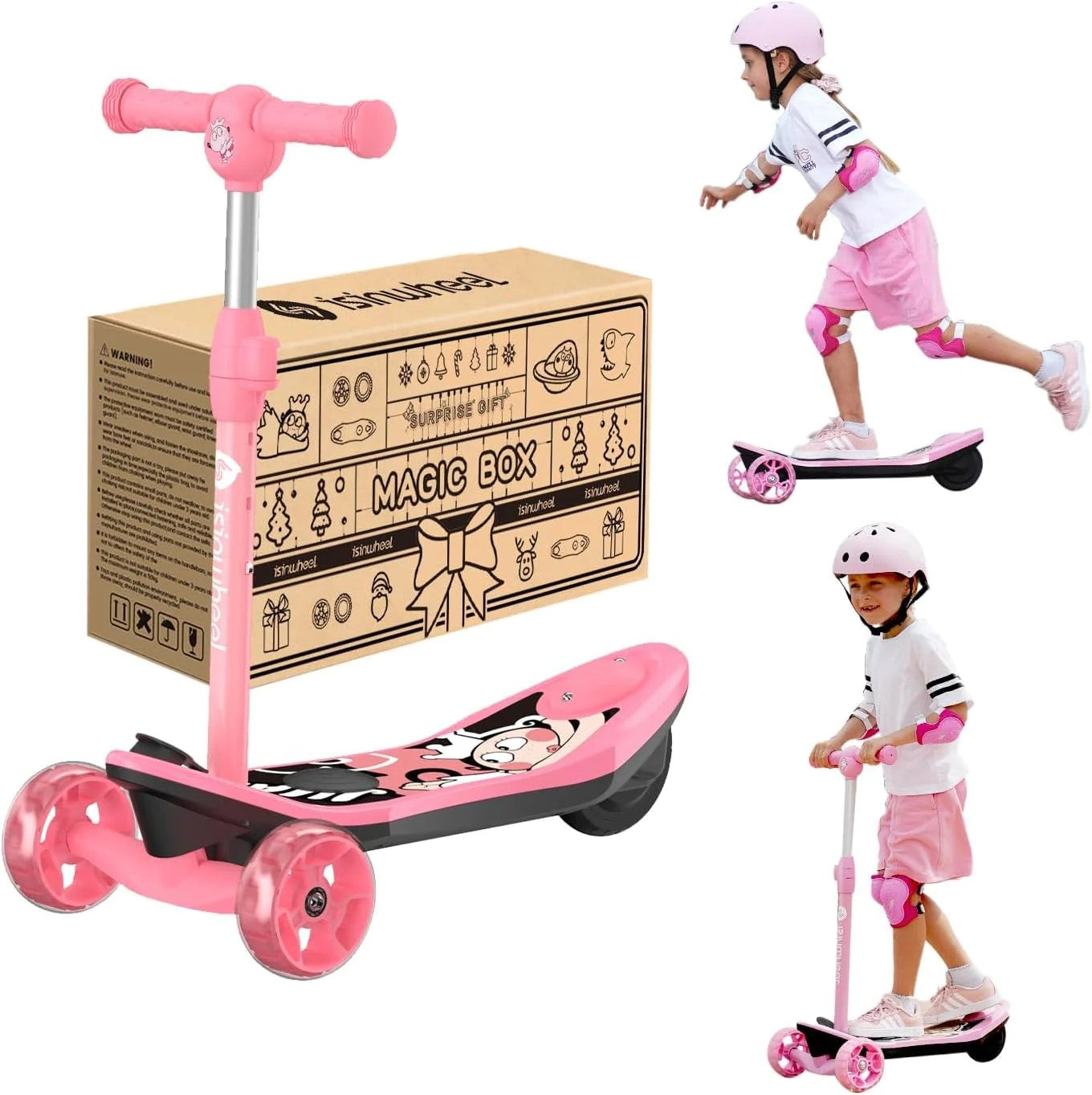 3-Wheel Mini 2in1 Kids Electric Scooter Height Adjustable Foldable Lean to Steer Kick Scooter for 3-12 Boys Girls