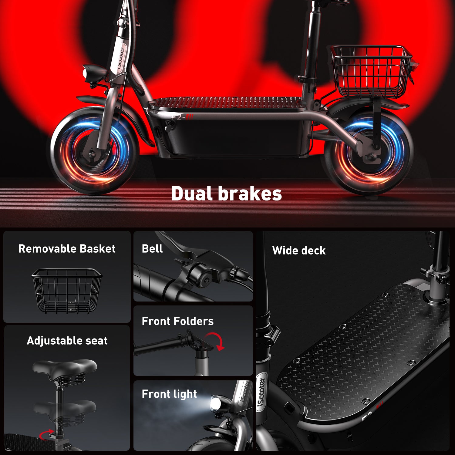 F2 Electric Scooter with Seat 10" Pneumatic Tire