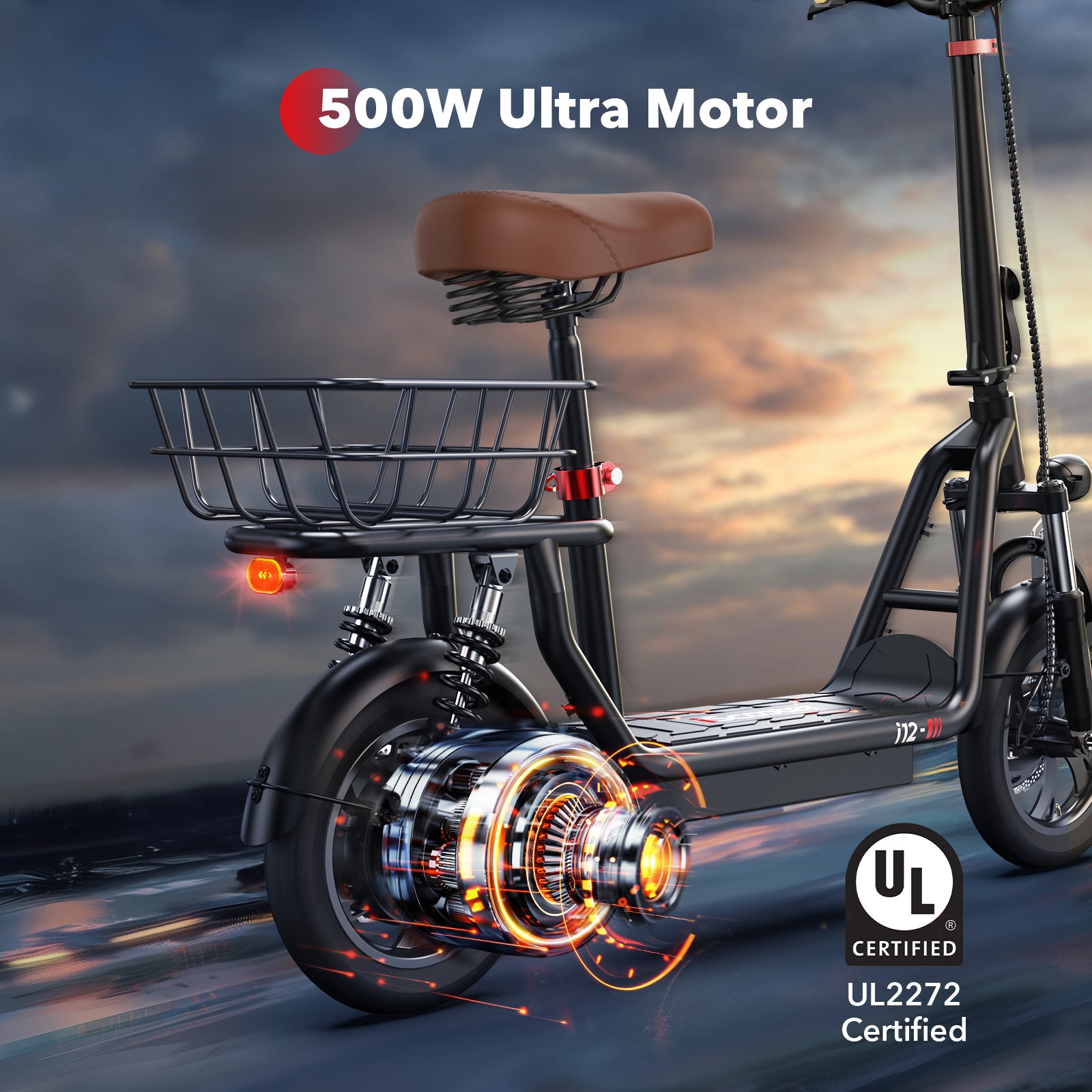 iScooter i12 500W Electric Scooter With Seat & Carry Basket