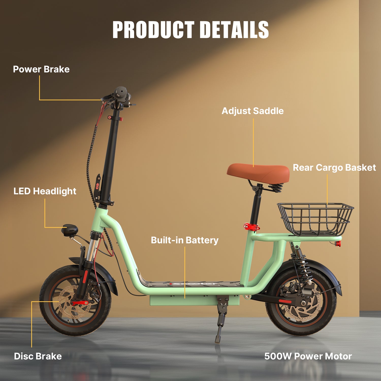 iScooter i12 500W Electric Scooter With Seat & Carry Basket