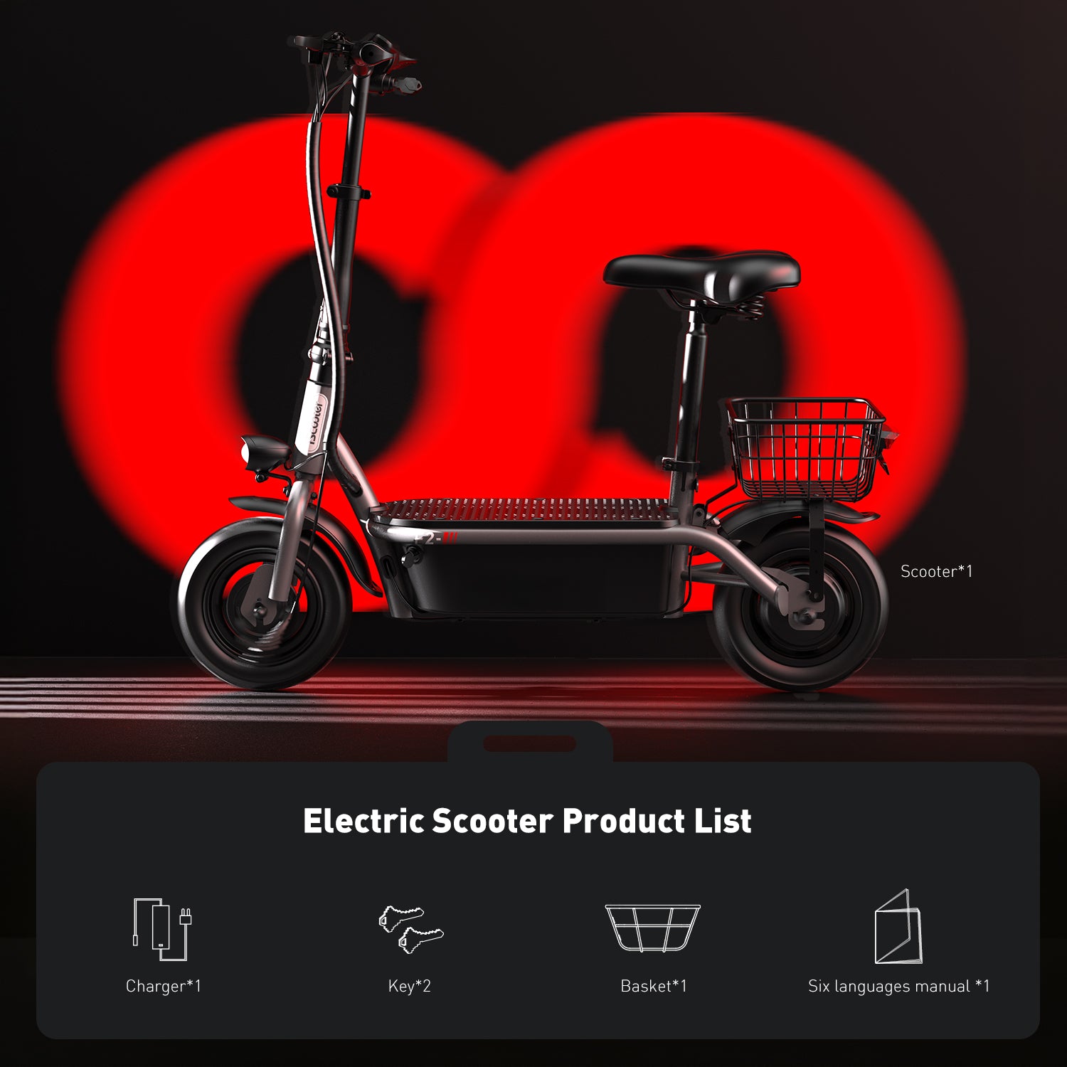 F2 Electric Scooter with Seat 10" Pneumatic Tire