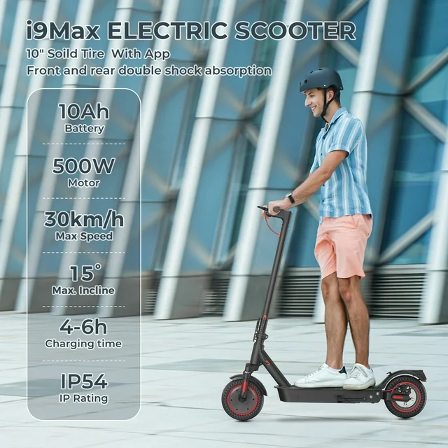 iScooter® Outstanding i9Max Electric Scooter for Adults,500W,20Miles,with Front and Rear Double Shock Absorption