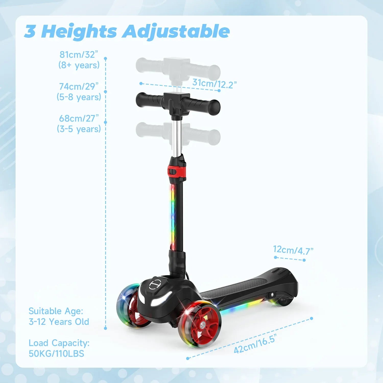 B2 Light Up 3-Wheels Scooter with Bluetooth Control  for Age 3-8