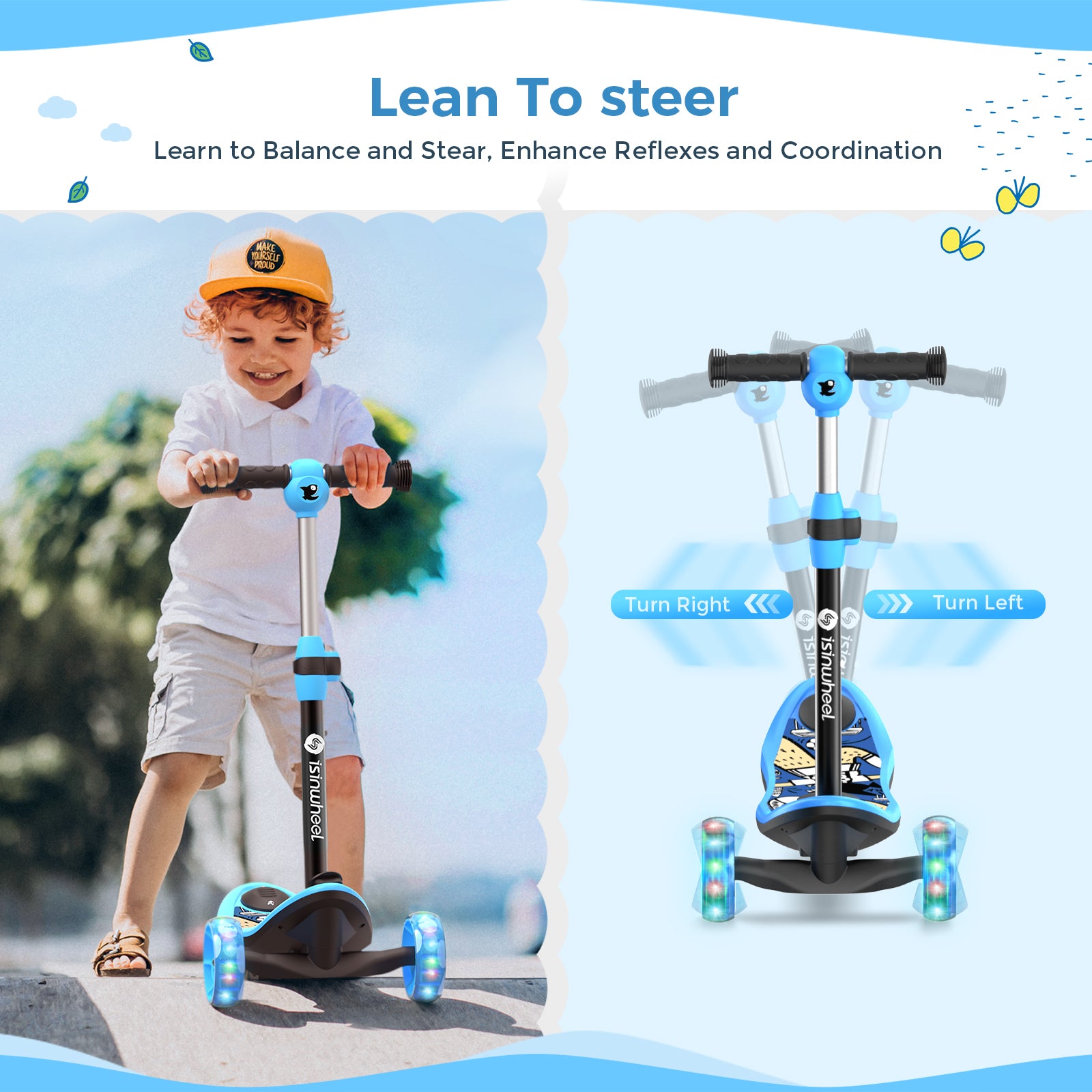 3-Wheel Mini 2in1 Kids Electric Scooter Height Adjustable Foldable Lean to Steer Kick Scooter for 3-12 Boys Girls