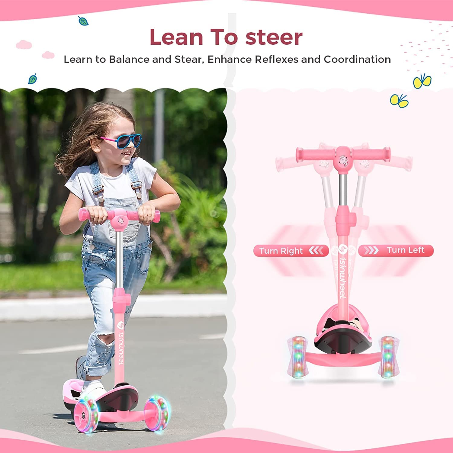 3-Wheel Mini 2in1 Kids Electric Scooter Height Adjustable Foldable Lean to Steer Kick Scooter for 3-12 Boys Girls