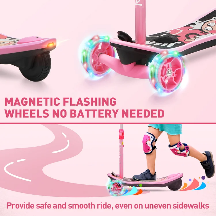 3-Wheel Mini 2in1 Kids Electric Scooter Height Adjustable Foldable Lean to Steer Kick Scooter for 3-12 Boys Girls