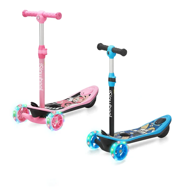 3-Wheel Mini 2in1 Kids Electric Scooter Height Adjustable Foldable Lean to Steer Kick Scooter for 3-12 Boys Girls